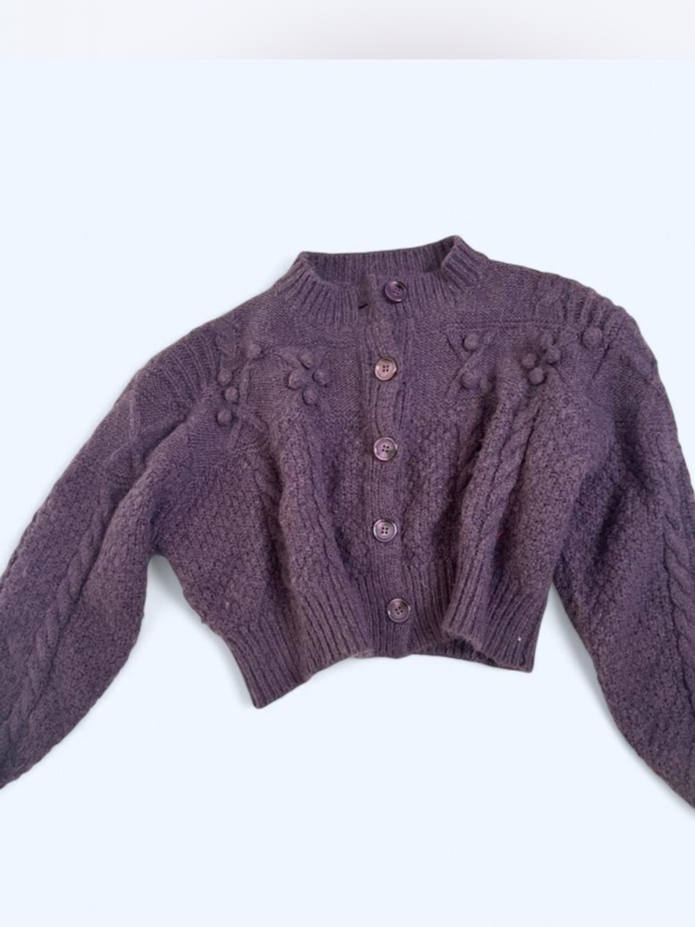 Textured Button-Front Cropped Cardigan in Plum